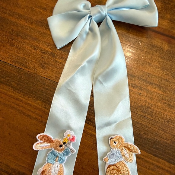 Pink and Blue Bunny Embroidered Hair Bows - Picture 2 of 8